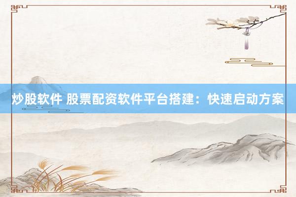 炒股软件 股票配资软件平台搭建：快速启动方案