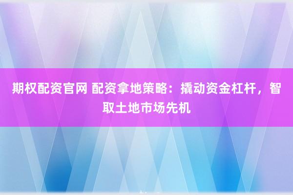 期权配资官网 配资拿地策略：撬动资金杠杆，智取土地市场先机