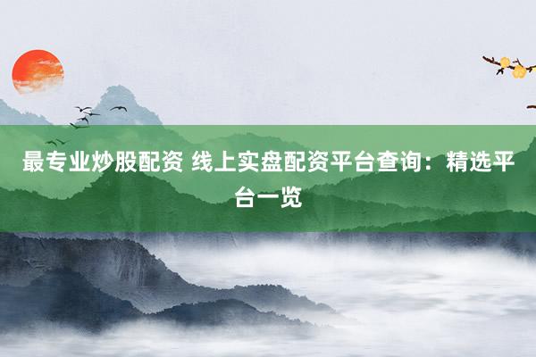 最专业炒股配资 线上实盘配资平台查询：精选平台一览