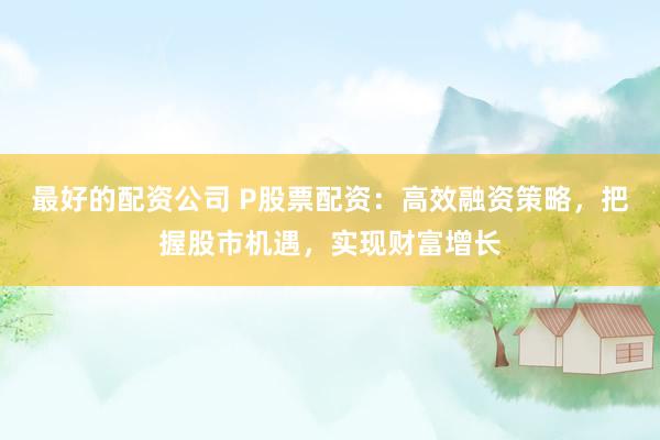 最好的配资公司 P股票配资：高效融资策略，把握股市机遇，实现财富增长