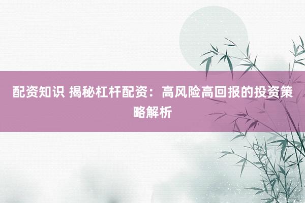配资知识 揭秘杠杆配资：高风险高回报的投资策略解析