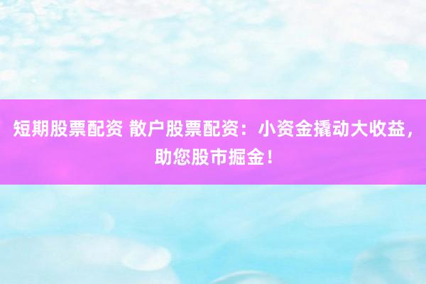 短期股票配资 散户股票配资：小资金撬动大收益，助您股市掘金！