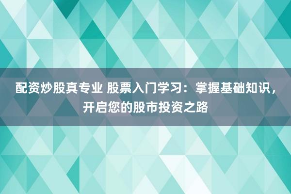配资炒股真专业 股票入门学习：掌握基础知识，开启您的股市投资之路