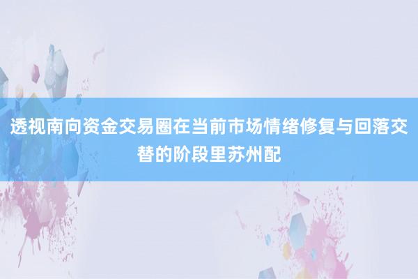 透视南向资金交易圈在当前市场情绪修复与回落交替的阶段里苏州配