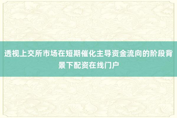 透视上交所市场在短期催化主导资金流向的阶段背景下配资在线门户