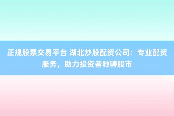 正规股票交易平台 湖北炒股配资公司：专业配资服务，助力投资者驰骋股市